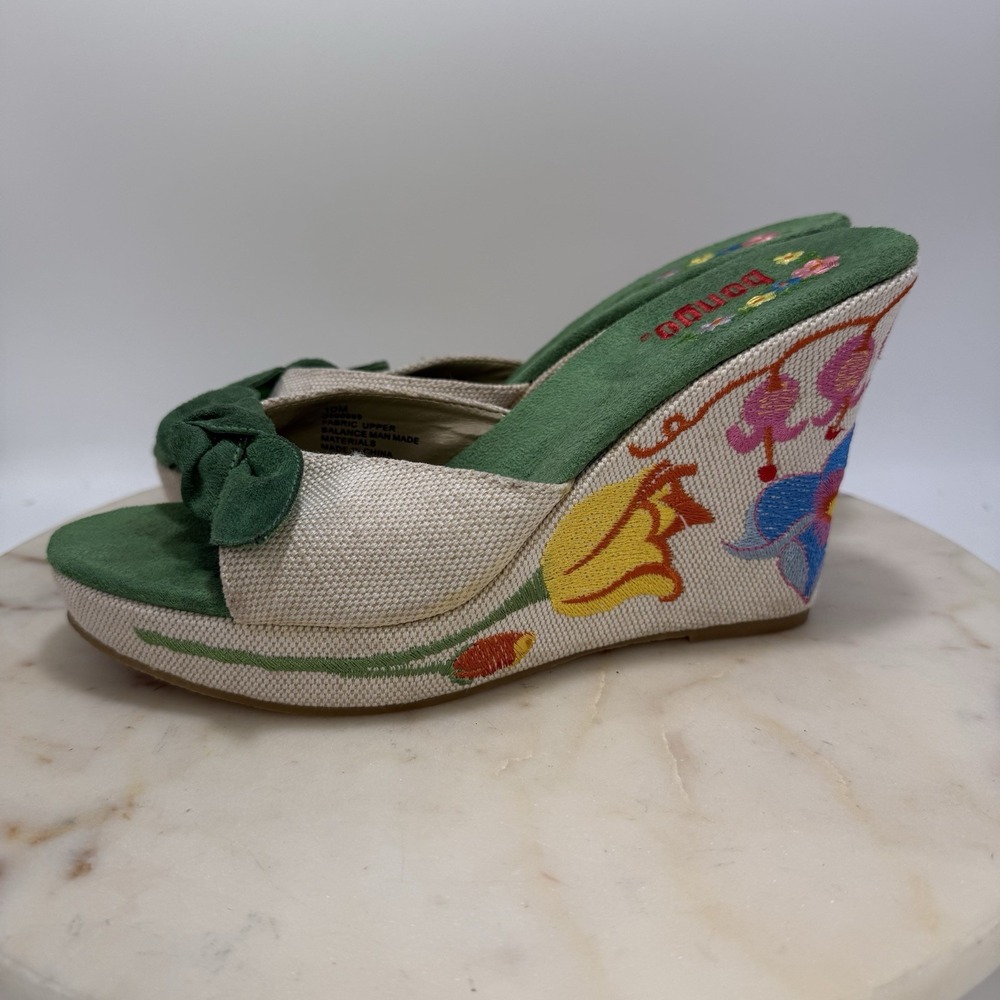 Bongo Vintage Y2K Embroidered Floral Platform Wedge Sandals Fairy Cute Size 10M - Picture 3 of 12